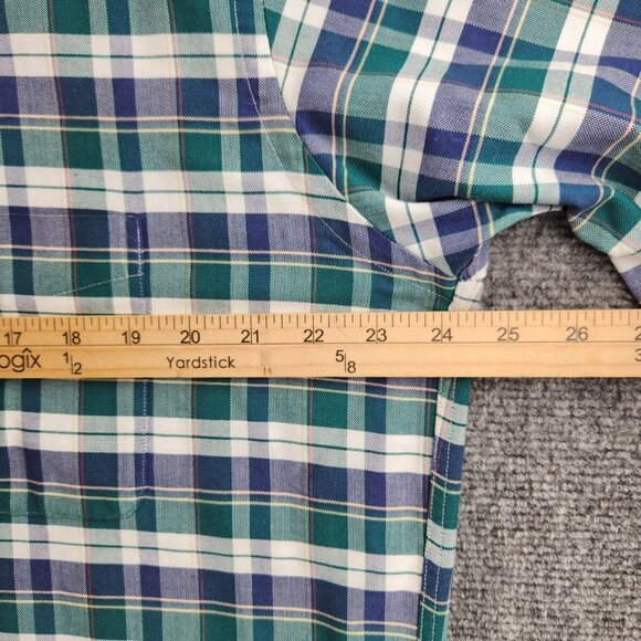 VTG LL Bean Button Up Shirt Short Sleeve Plaid Cotton Blend 16.5 Woven Oxford - Picture 12 of 14